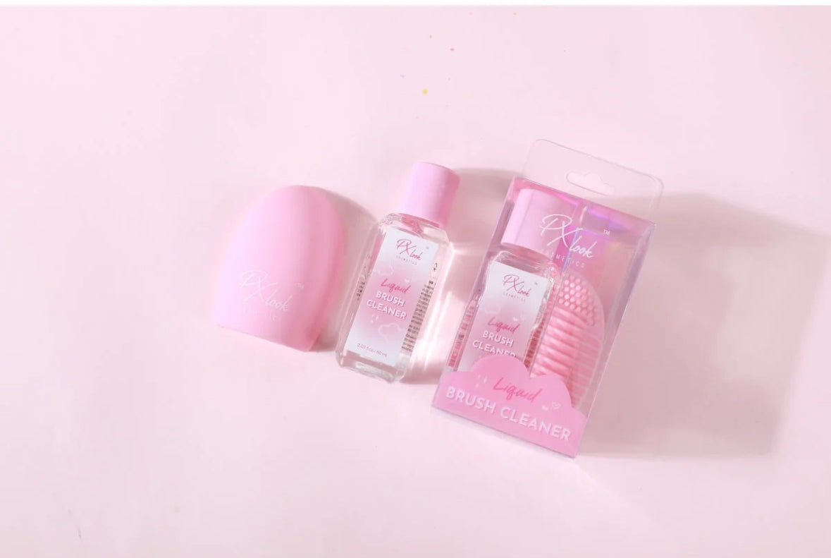 Pink bottle and packaging on a light pink background