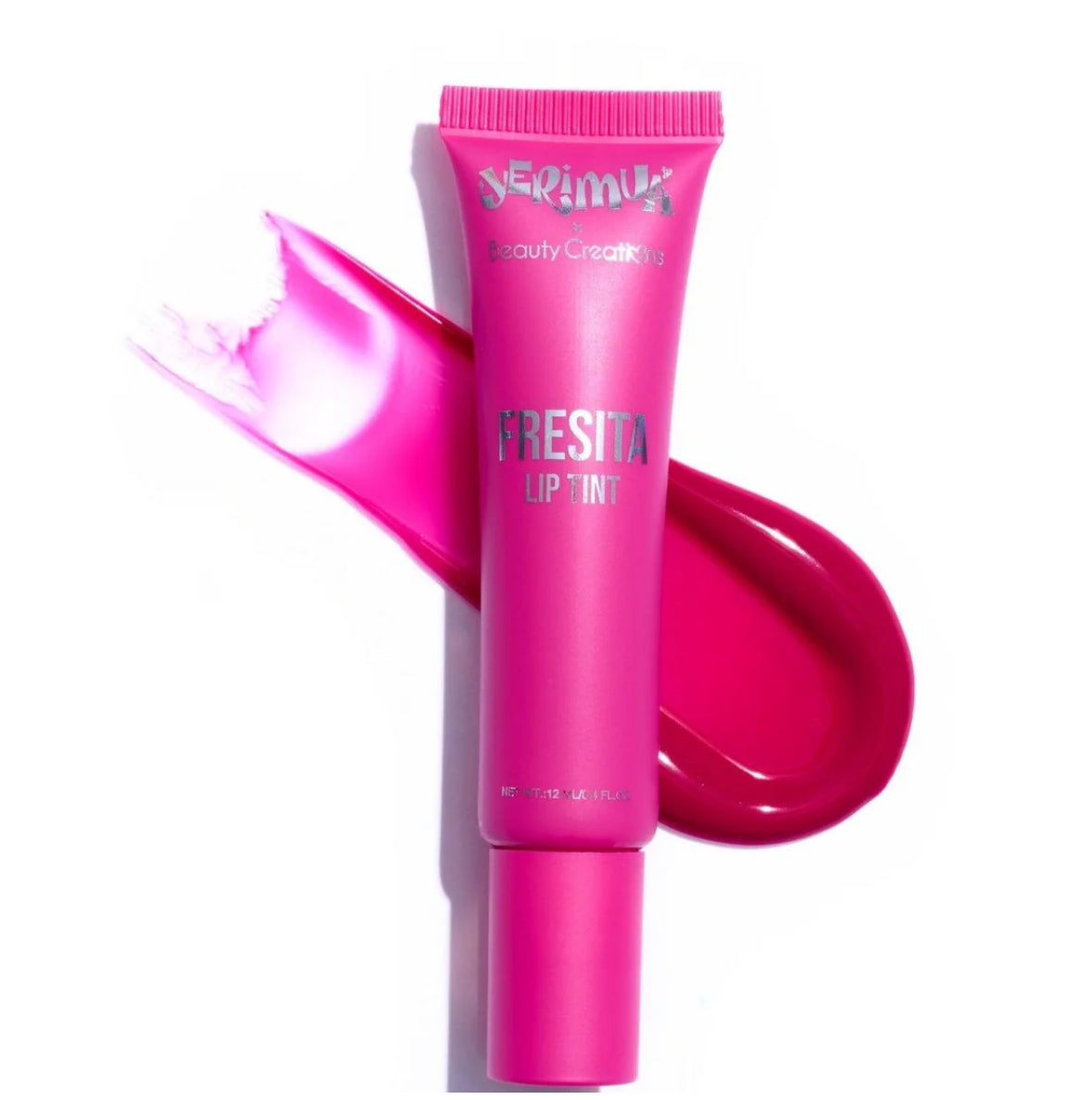 Pink lip tint tube with visible brand name on a white background