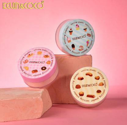 Three KEVIN&COCO cosmetic containers on a pink background