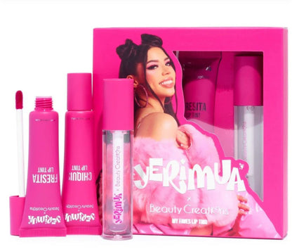 Set of beauty products with a prominent pink color scheme and a visible Beauty Creations brand logo.