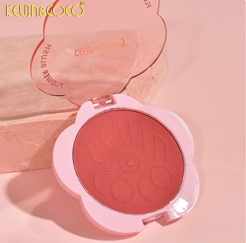 Kevin & Coco blush compact on a pink background