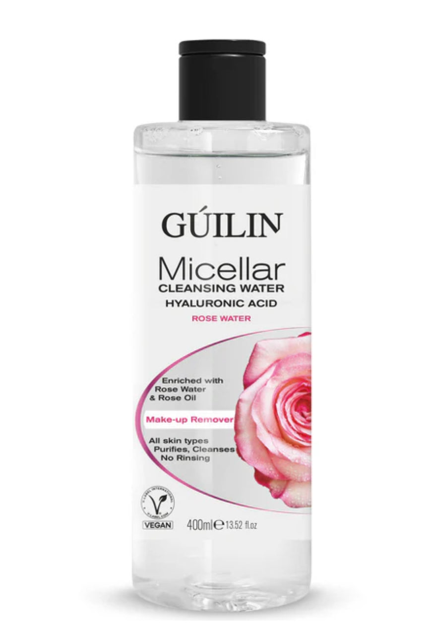 Géuilin Micellar Cleansing Water bottle with rose water label on a white background